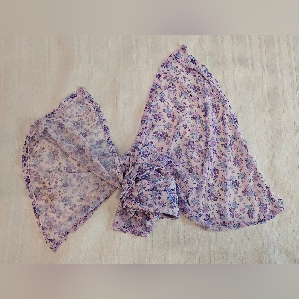 Scarf Belt - Floral Polyester Purple Blue Handmade - 16x56"